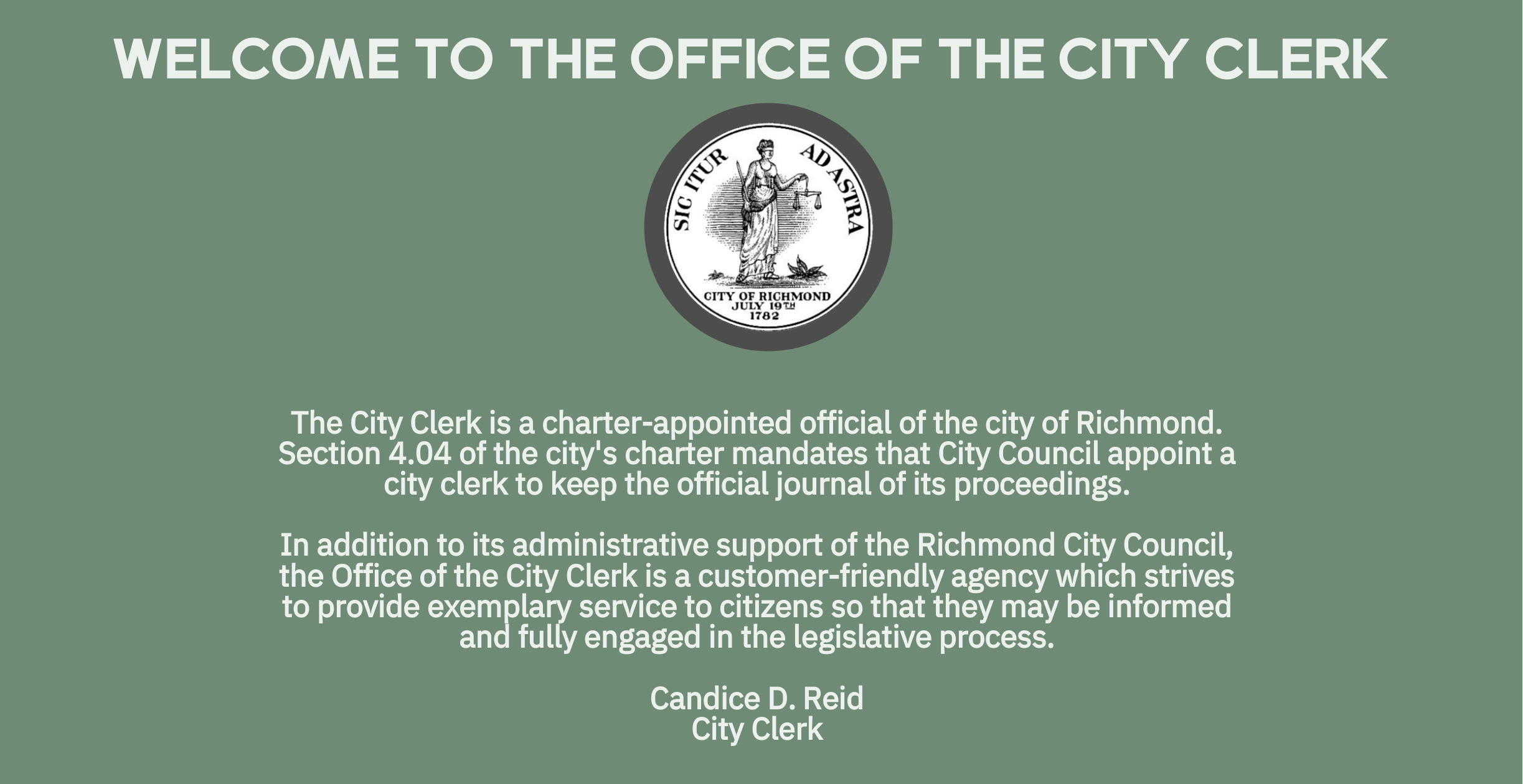 to the Office of the City Clerk Richmond